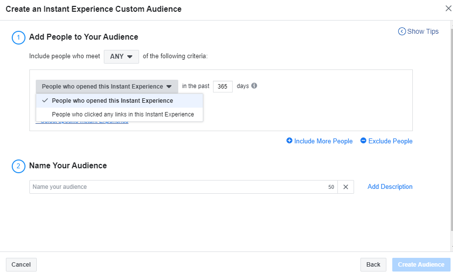 Creating Facebook Custom Audiences Image Image of Creating Custom Audience Instant Experience 1