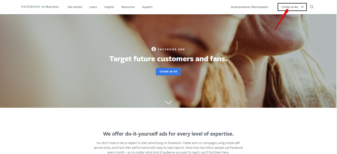Image of Facebook Ads Home Page